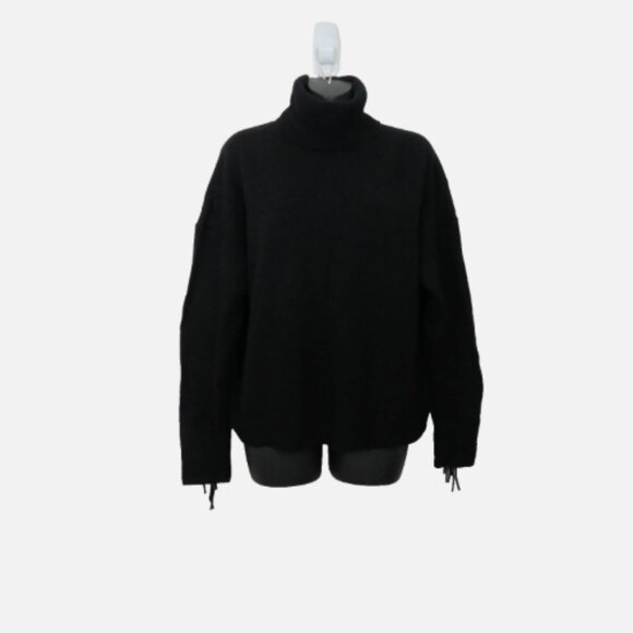 360 Cashmere Size Medium Hudson Sweater Fringed Sleeve Black Turtleneck NEW - Picture 1 of 7